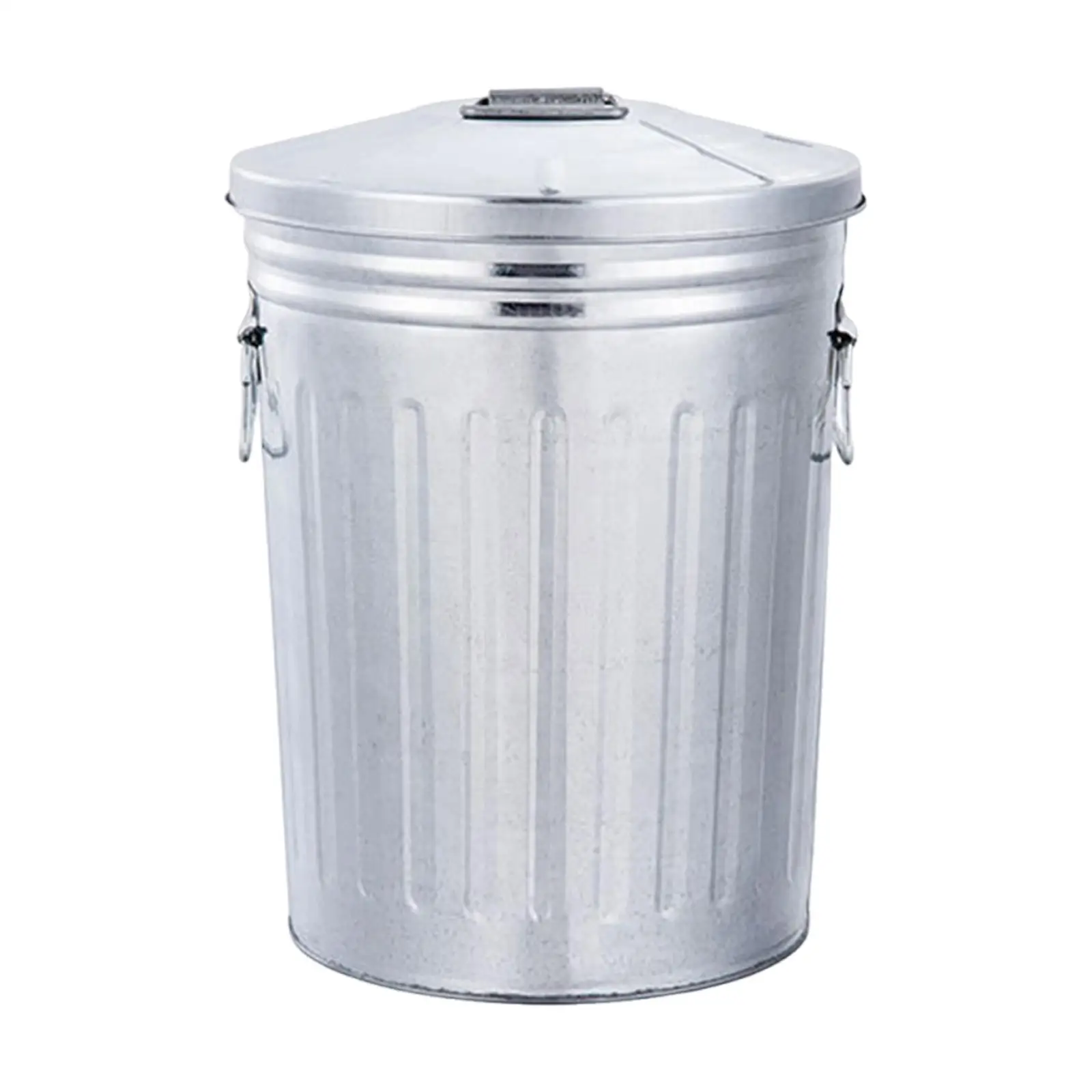 Bote de basura de metal para exteriores de 8 litros con tapa sellada, cubo de abono, para patio, granja, redondo multiusos