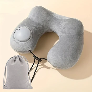 Cuscino da viaggio gonfiabile a forma di U Cuscino d'aria portatile Cuscino di supporto per il collo Comodo cuscino per dormire Premere per gonfiare il cuscino 1