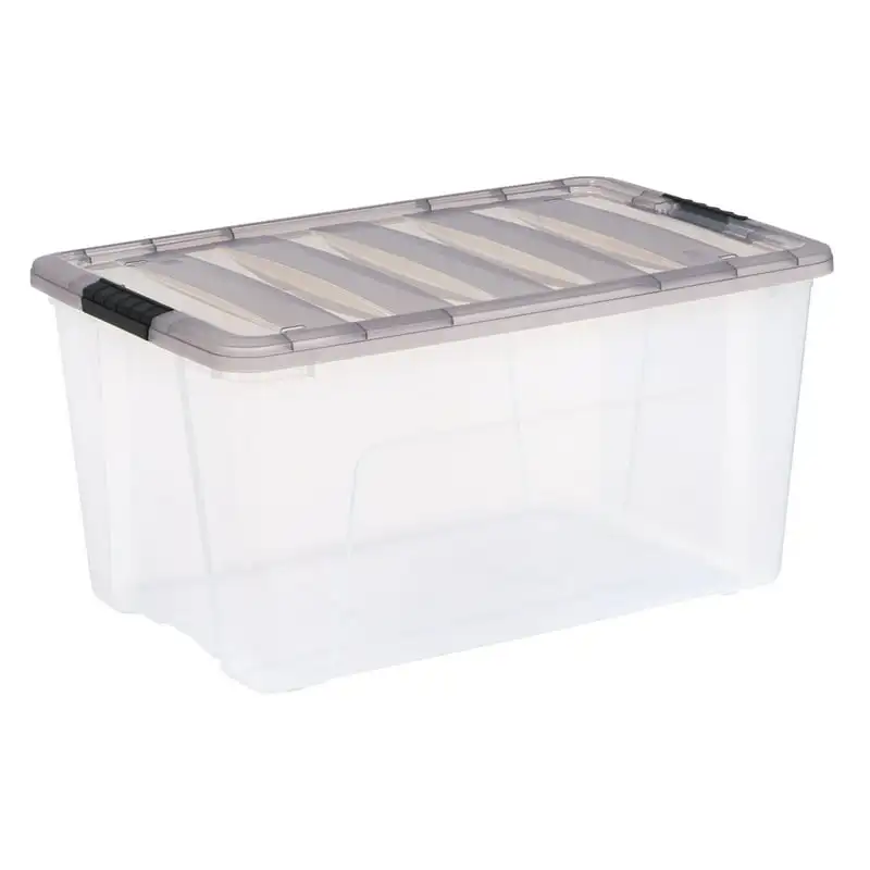 

72 Quart Stack & Pull™ Clear Plastic Storage Box with Gray Lid Roti pan in square cake pan Metal bundt cake pan Wooden box Ta