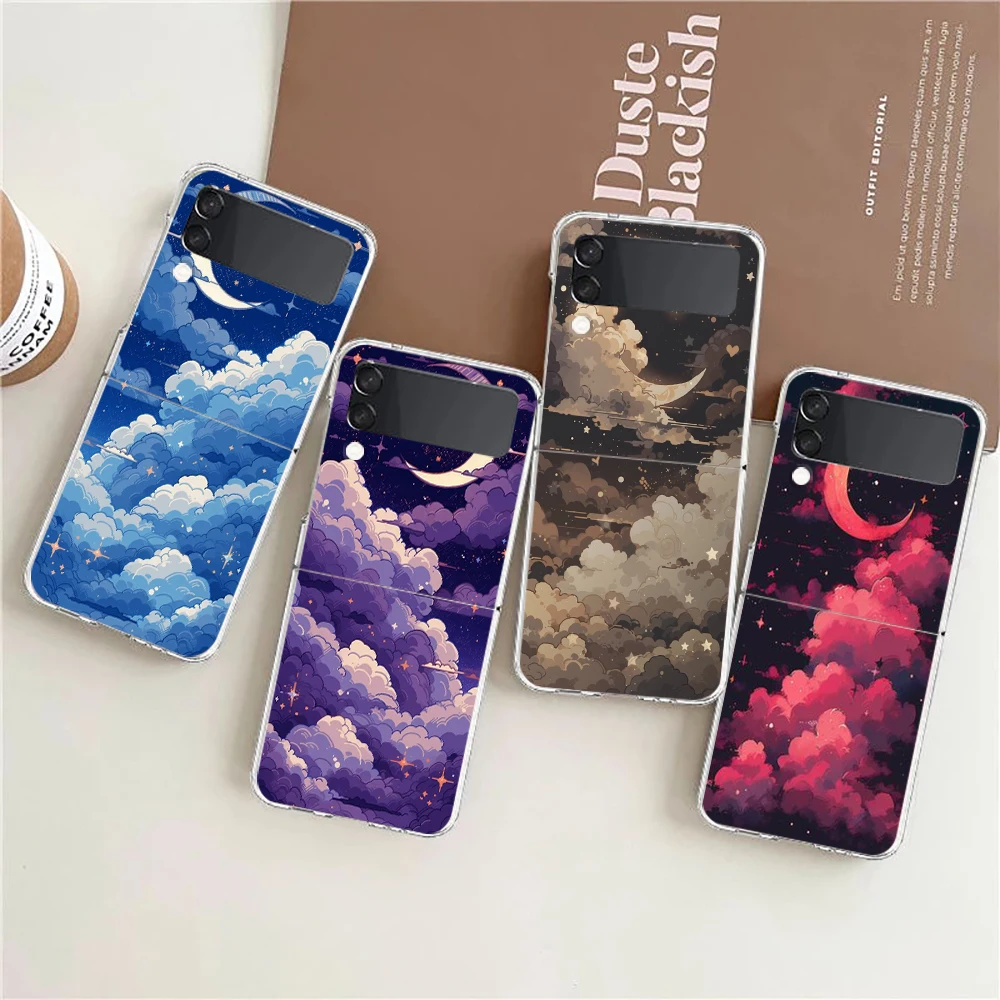 Moon Cloud Comic Style Transparent Folding Phone Case - Hard PC Cover