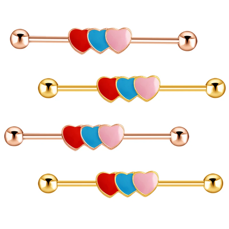 

38mm Industrial Piercing Bar 2022 Punk heart Industrial Barbell Earring 14G Stainless Steel Cartilage Body Piercing Jewelry