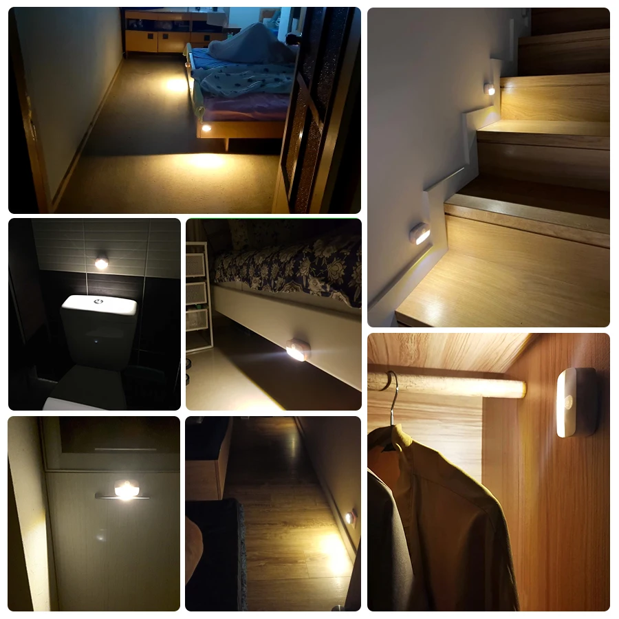 Luz nocturna con Sensor de movimiento, lámpara LED con batería, enchufe  europeo, 220V, para dormitorio, armario, cocina, inodoro y escalera -  AliExpress