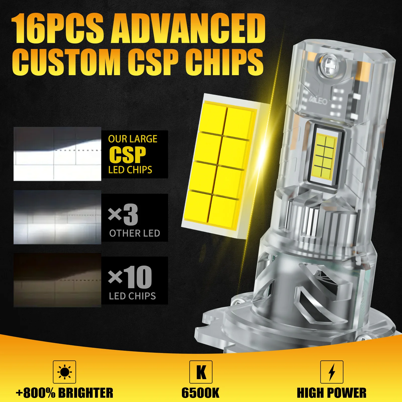 AILEO 2개 LED 라이트 고품질 60000Lm 180W H7 자동차용 CSP 헤드라이트 전구 6500K 화이트 주간 주행등 플러그앤플레이