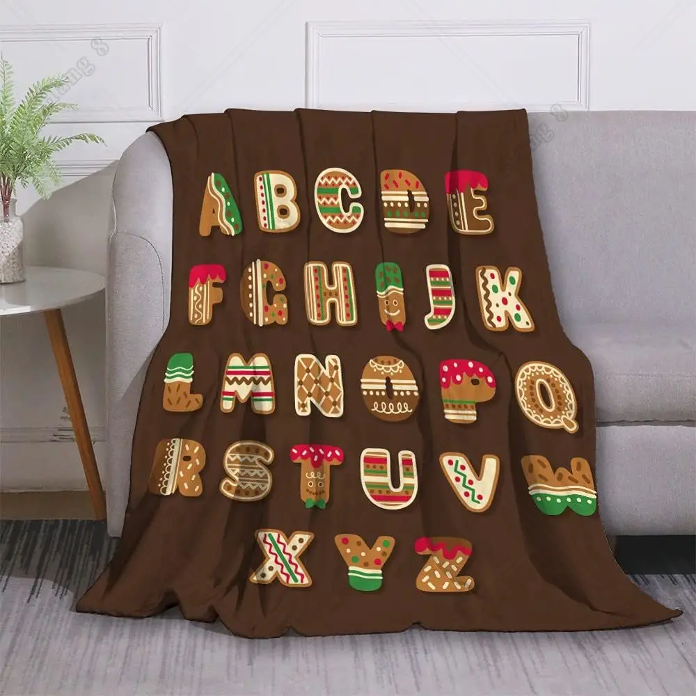

Flannel Throw Blanket Cute Gingerbread Christmas Alphabet Soft Lightweight Warm Cozy Flannel Throw Blanket for Couch Bed Sofa