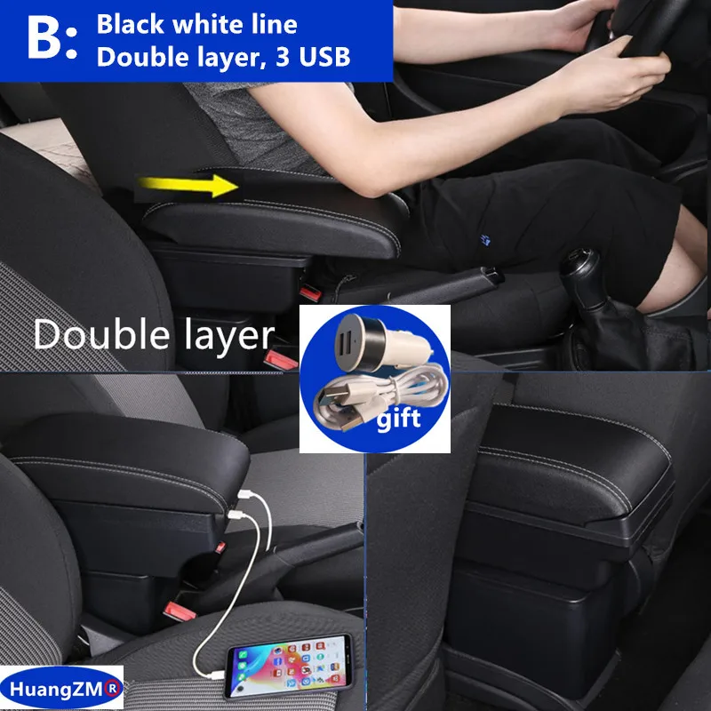 Reposabrazos Central Para Peugeot 107 Con Compartimento De Almacenamiento - Negro, Sin USB, Fácil Instalación