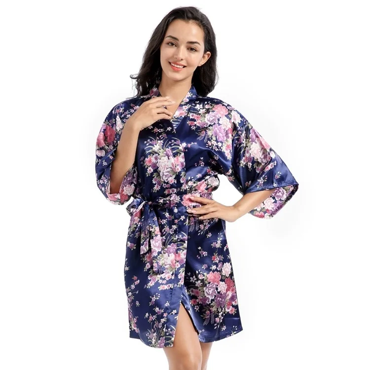 Bata Floral de satén para dama de honor, Kimono de boda, bata