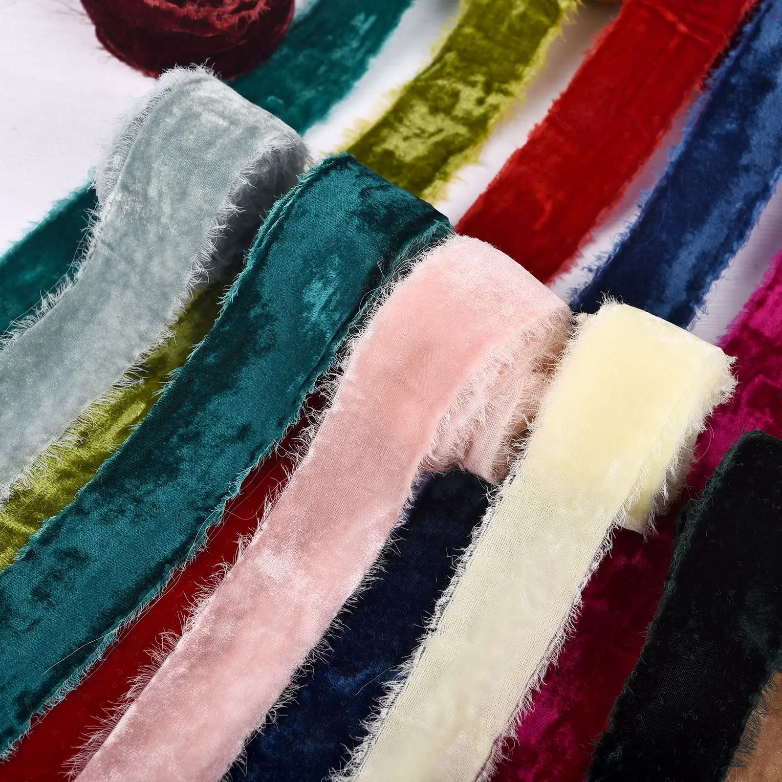 벨벳 리본 닳은 가장자리 빈티지 원단 트림, 수제 프린지 리본, 공예품 부케, 결혼 선물 장식, 40mm