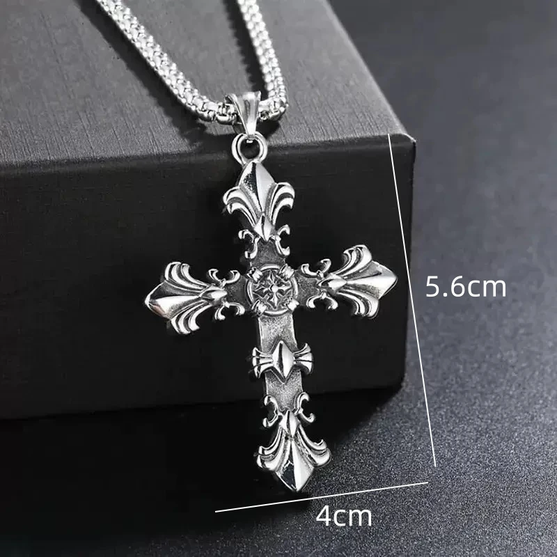 Stainless Steel Jewelry Set Men Unisex Vintage Cross Pendant Necklace Bracelet Sets Punk Streetwear