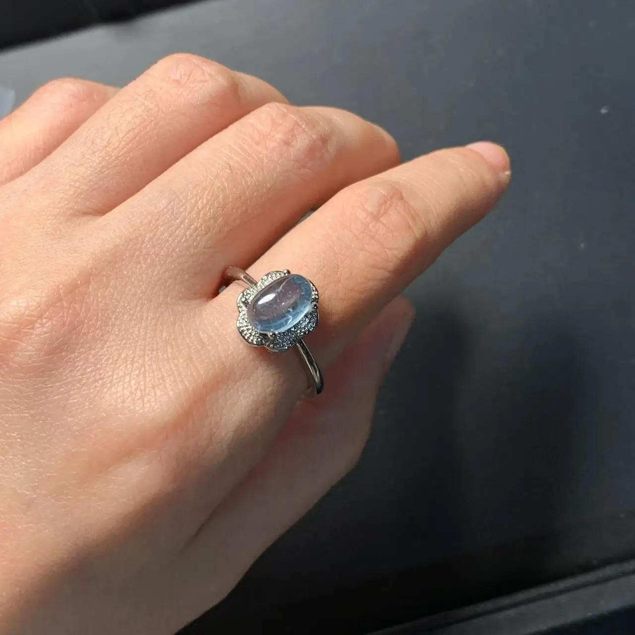 VINTAGE OVAL Natural Aquamarine Ring  Adjustable Female Butterfly Jewelry for Women Gift Wholesale High Quality COPPER  Fine