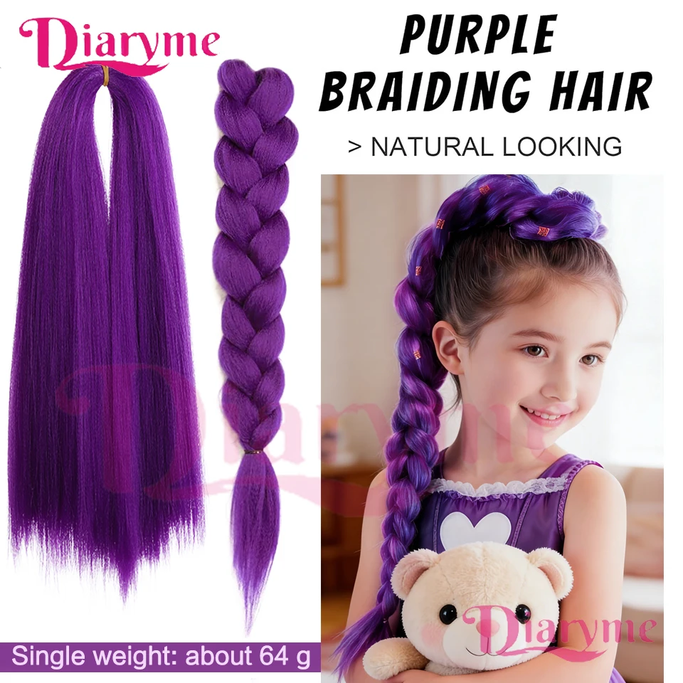 Purple Hair Extension Wig Synthetic Wig Pre-stretched Straight Hair Extension Wig is Suitable for Girls' Daily Holiday Braiding