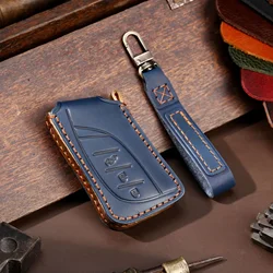 Premium Leather Car Key Case Cover with Keychain Holder - Luxury Fob Protector Accessories (A - Blue)