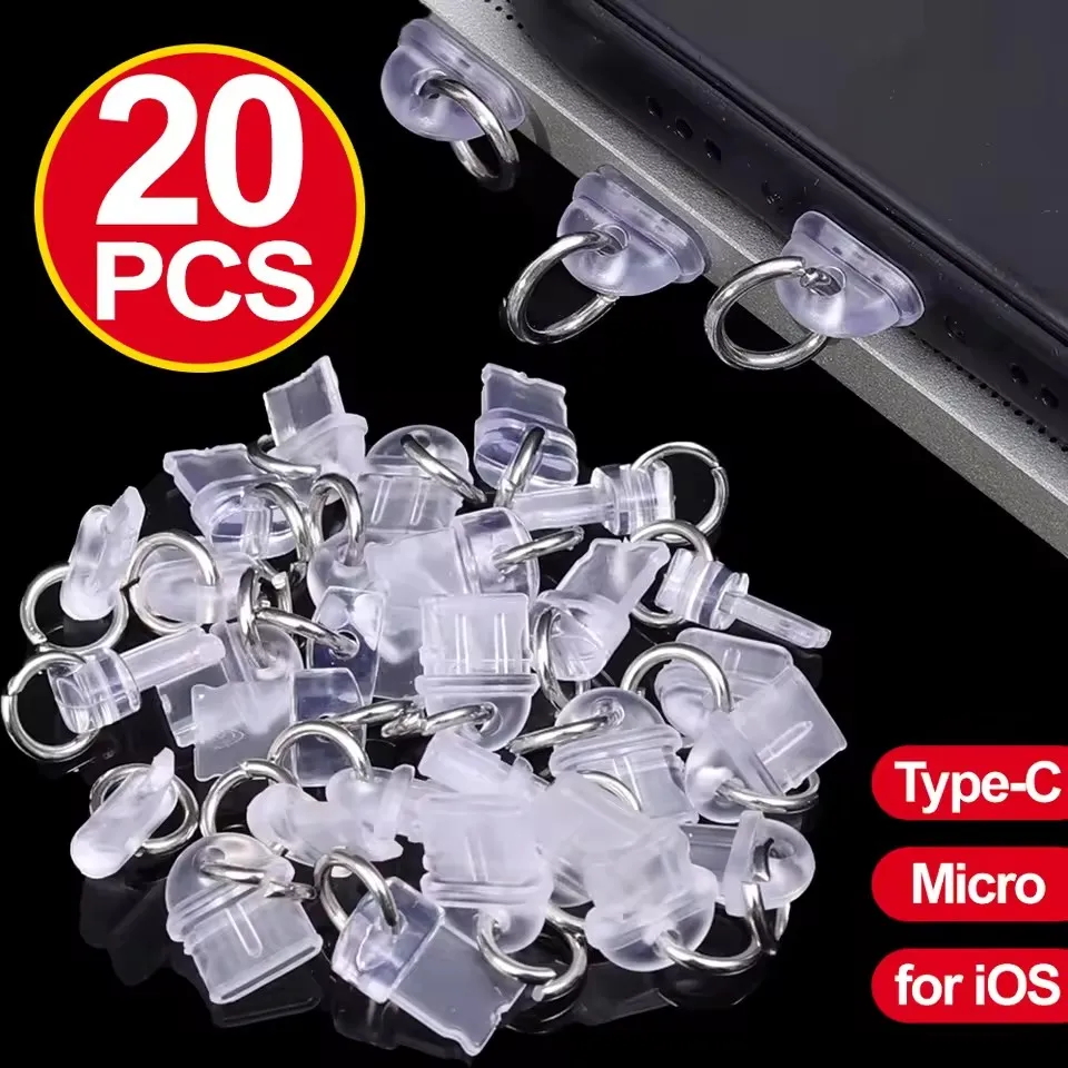 Staubschutz für IOS/Typ-C/Micro-USB-Ladeanschluss, Transparenter Schutzstopfen für iPhone, iPad, Samsung – Detail 1