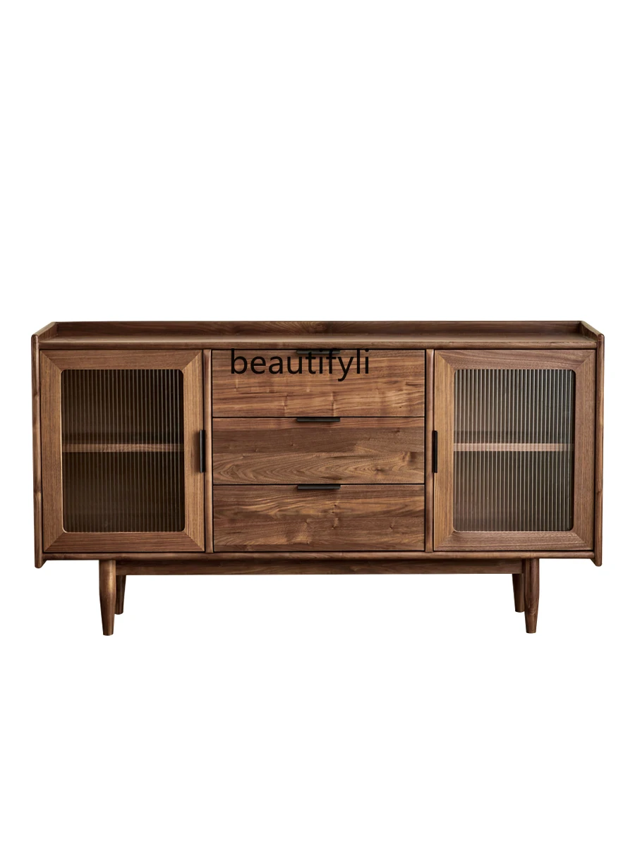 

Black Walnut Multi-Functional Tea Cabinet Sideboard Cabinet Solid Wood Storage Cabinet Household Storage Cabinet