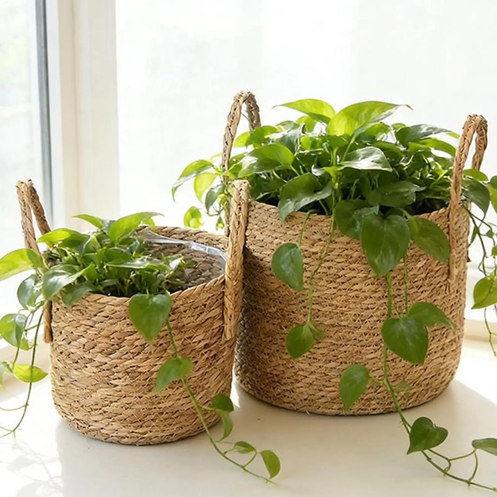 Planter Basket Straw Flowerpot Wicker Planter Basket Flower Pot Rattan Straw Flower Basket For Home Garden Yard Decoration