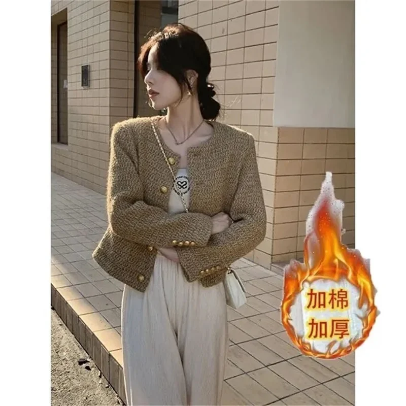 Cappotto Da Donna Girocollo A Maniche Lunghe Retrò Addensato Nuovo Online Celebrity Advanced Fashion Joker Sweetheart Wind Commuter Jacket