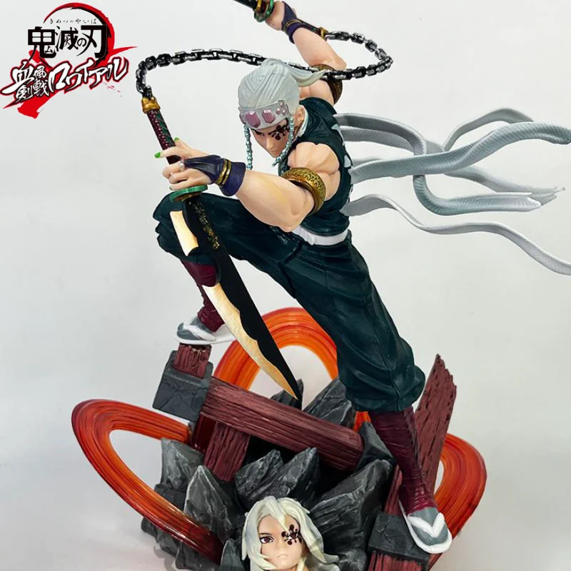 

25cm Demon Slayer Uzui Tengen Figures 2 Heads Kimetsu No Yaiba Anime Figures Figurine Gk Pvc Model Statue Collectible Toys Gift