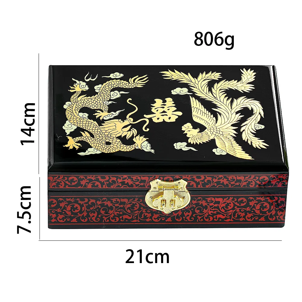 Wooden Lacquer Jewelry Box Chinese Traditional Double-Layer Gift Carrying Case for Wedding Necklace Ring Jewelry Display Storage