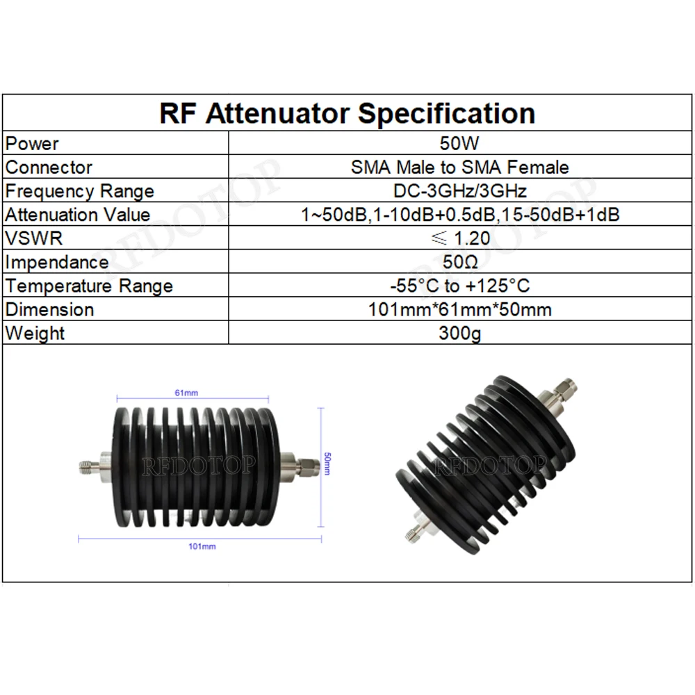 fêmea, atenuador coaxial, RF coaxial, 50W, DC-3