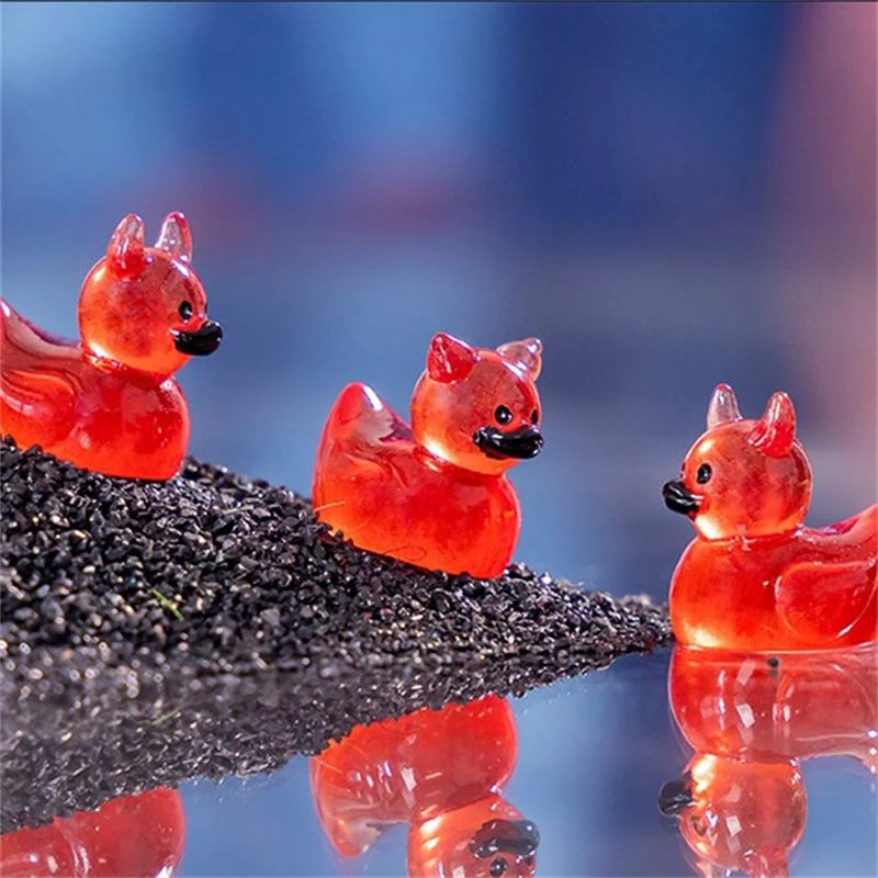 Mini Resin Halloween Devil Duck Luminous Ornament Micro Landscape DIY Crafts Car Home Glow-in-the-dark Decoration Gifts 3PCS/Bag ornament crafts miniature figurines resin ornaments miniature ornament resin crafts miniature duck figurines