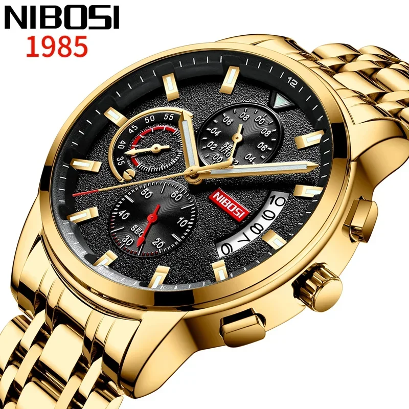 

NIBOSI Men Watches Chronograph Stainless Steel Waterproof Date Analog Quartz Watch Business WristWatch for Men Relogio Masculino