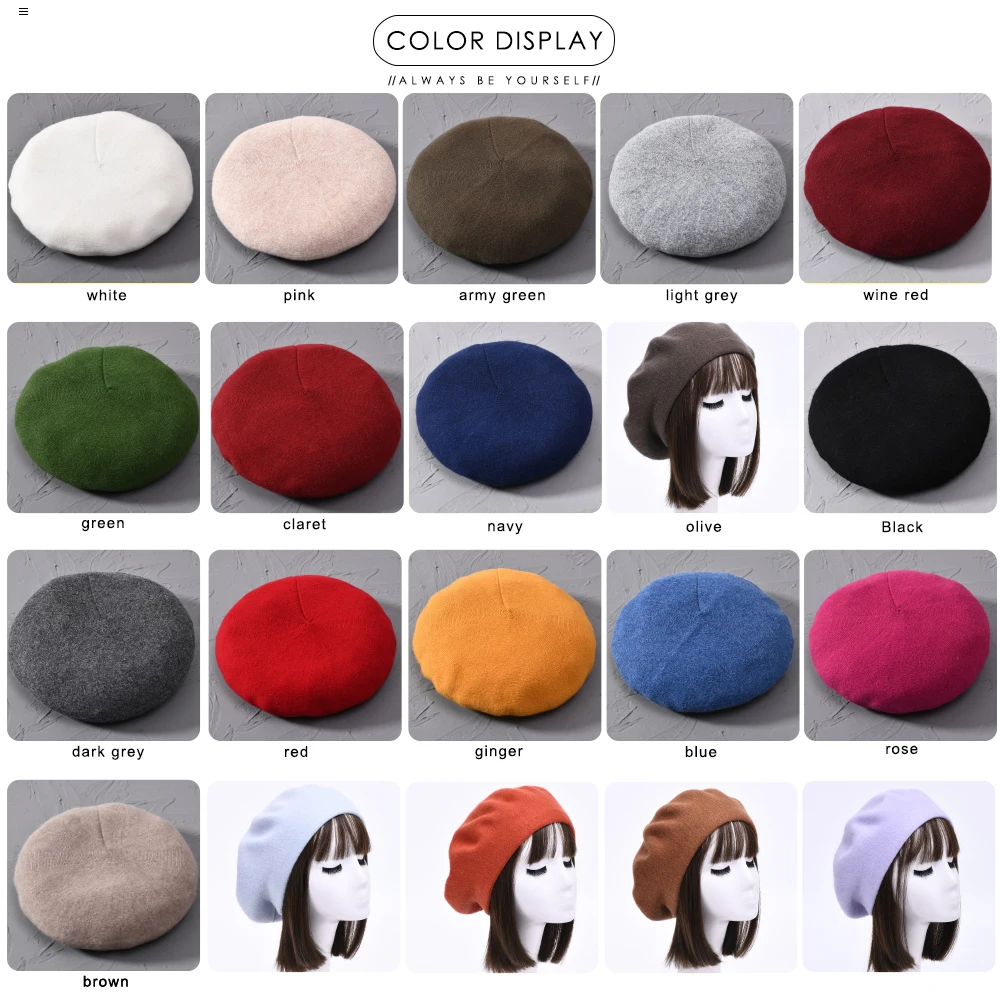 Women Wool Berets French Artist Style Warm Winter Beanie Hat Plain Solid Color Elegant Lady All Matched Autumn Painter Caps 6