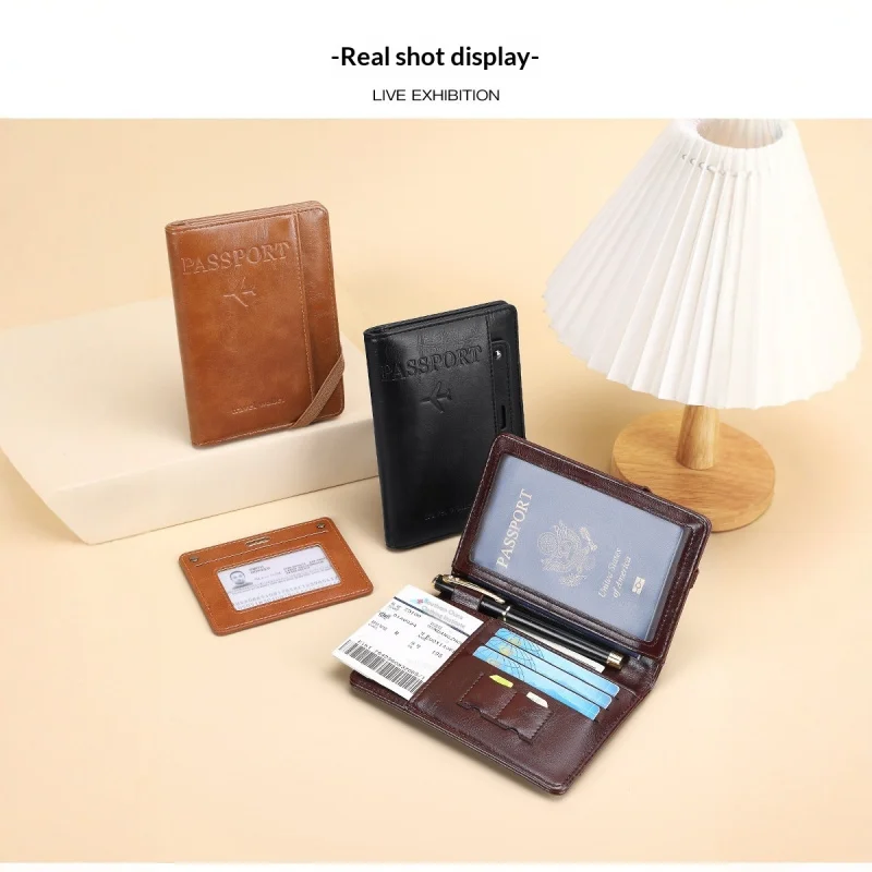 Anti theft RFID passport wallet retro style multifunctional travel document bag with ticket bag credit card ID