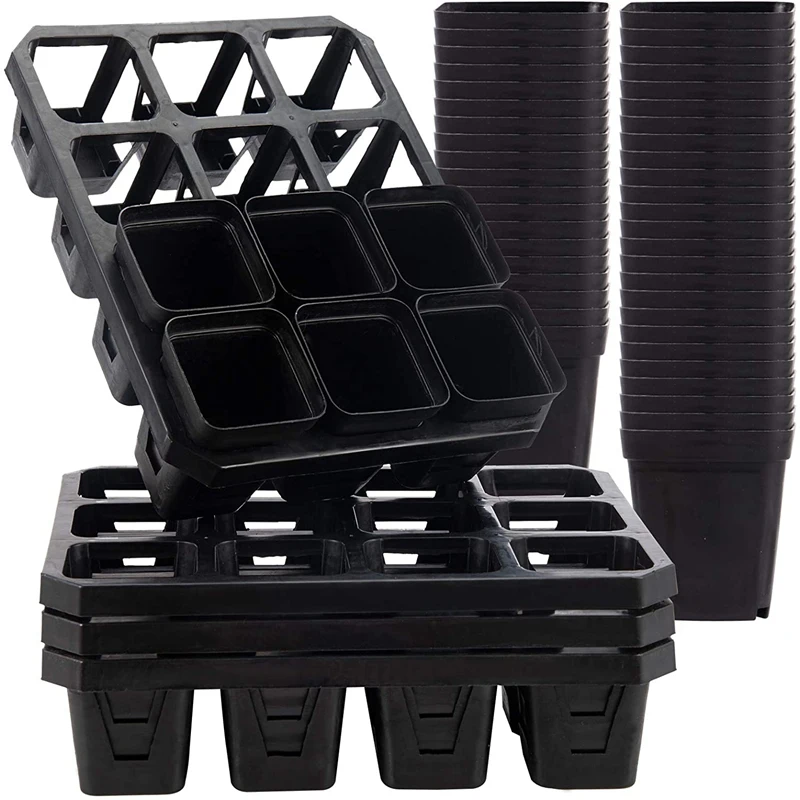 

4 Trays And 50 Seedling Trays-12-Unit Garden Water Storage Seedling And Seedling Tray Kit, Plant Propagation Container