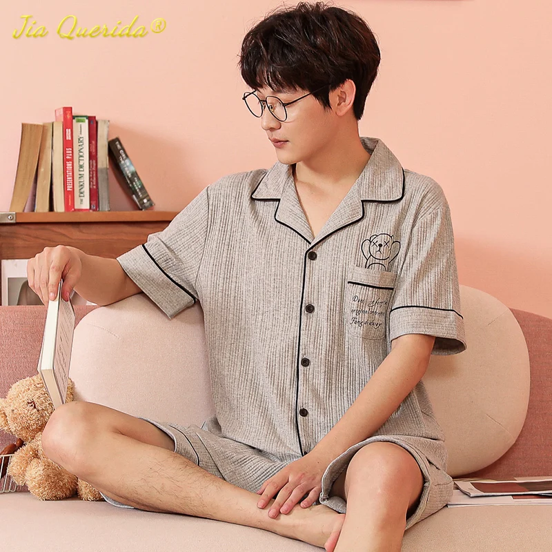 New Trendy Summer Pajamas Soft Cotton Men's and Women's Home Clothing Kawaii Bear Printing Pijamas Shorts Nightwear for Couple pajama pants men's Men's Sleep & Lounge