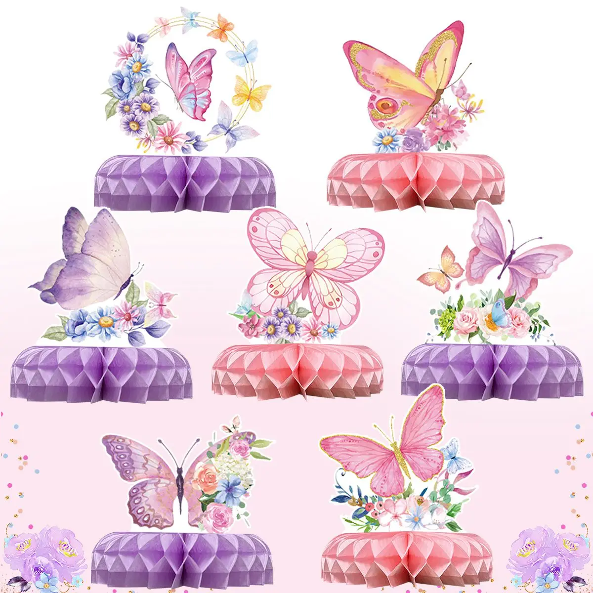 Pink Purple Butterfly Honeycomb Desktop Decor Butterfly Birthday Party Decoration Kids Girl Baby Shower Wedding Party Supplies