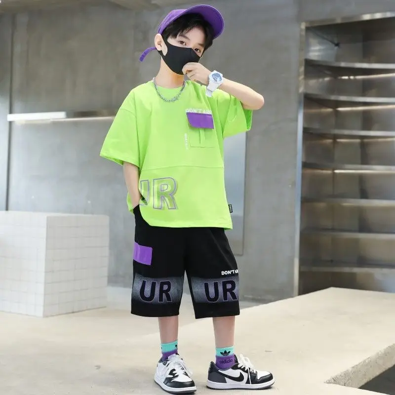 

Boy Clothing Set 2023 Summer New Fashion Children Outfits O-Collar Patchwork Short Sleeve Top & Pants 2 Pieces Sport Suits