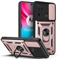 Enhanced Armor Hybrid Ring Back Cover with Camera Protection for Moto G10 Power (Rose Gold)