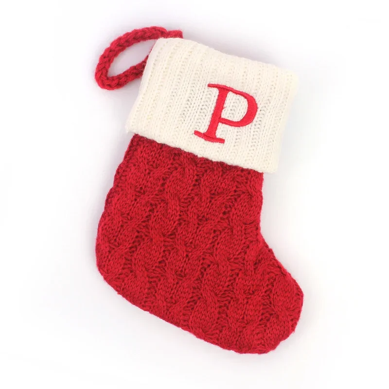 Festive Knitted Christmas Stocking with Snowflake & Letter Design