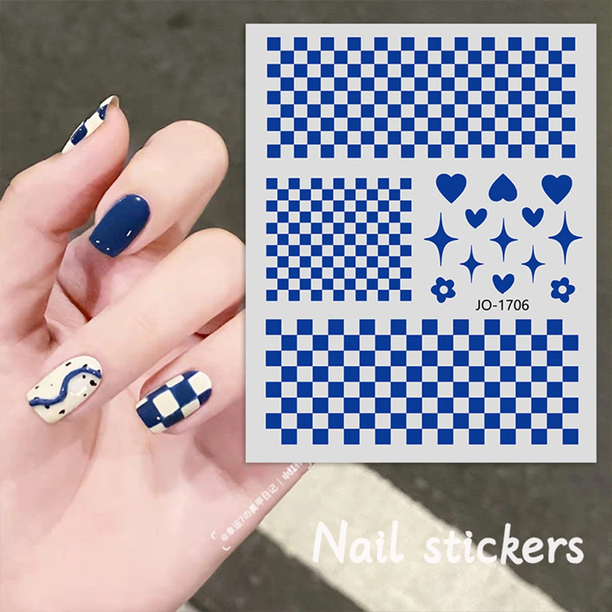 

10PCS Explosive Black And White Checkerboard Nail Decal Mesh Cut-out Sexy Spice Lips Cartoon Cute With Adhesive Nail Decal
