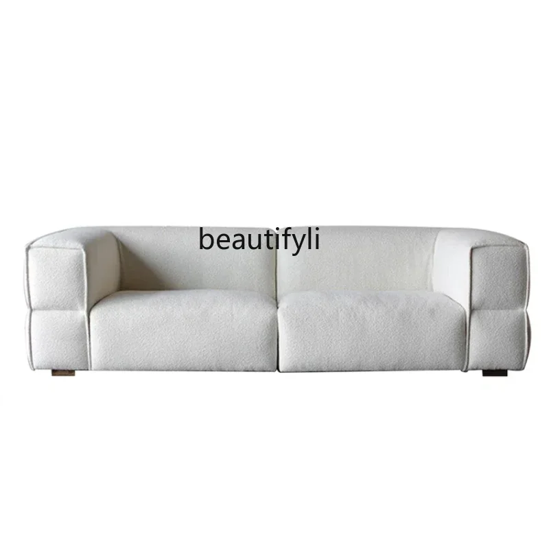 

Cream Style Fleece Fabric Living Room Sofa Nordic Minimalism Tofu Block Reception Straight Row Small Apartment Sofa