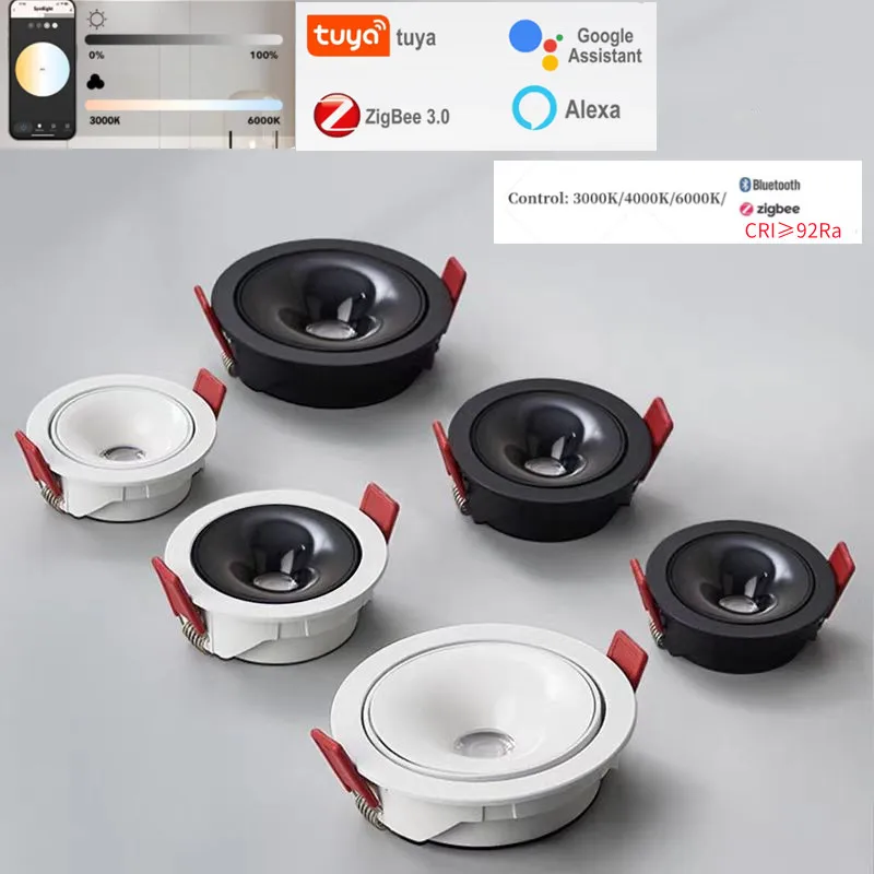 Zigbee3.0 Ultra-thin Embedded Dimmable LED Spotlights anti-glare adjustable 85V-265V TUYA Intelligent Indoor lighting led downlight recessed ceiling spotlight