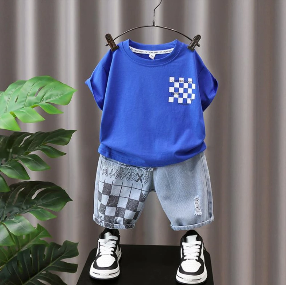 

New Boys Summer Clothing Set Baby Children's Short Sleeve Two Piece Set Kids Short Sleeve Stitching T-shirt+Shorts 2Pcs 2-10Year