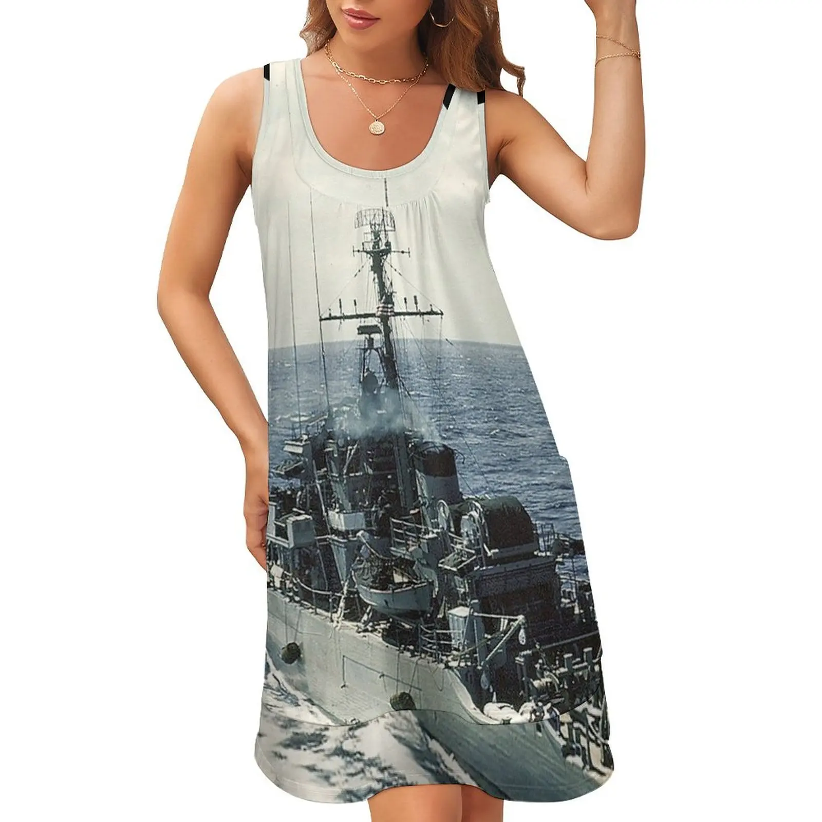

USS FEARLESS (MSO-442) SHIP'S STORE Sleeveless U-Neck Fake Two Piece Dress Aesthetic clothing women's summer jumpsuit