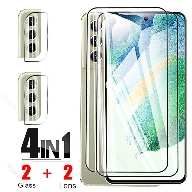Защитное стекло 4 в 1 для Samsung Galaxy S21 FE 5G S 21 SM-G990B, защита для экрана из закаленного стекла, объектив камеры, разблокировка по отпечатку пальца
