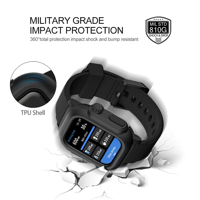 IP68 방수 커버 애플 시계 케이스 45mm 44mm 41mm 40mm 42mm 야외 스포츠 실리콘 팔찌 iWatch 9 8 7 6 5 4 SE 스트랩
