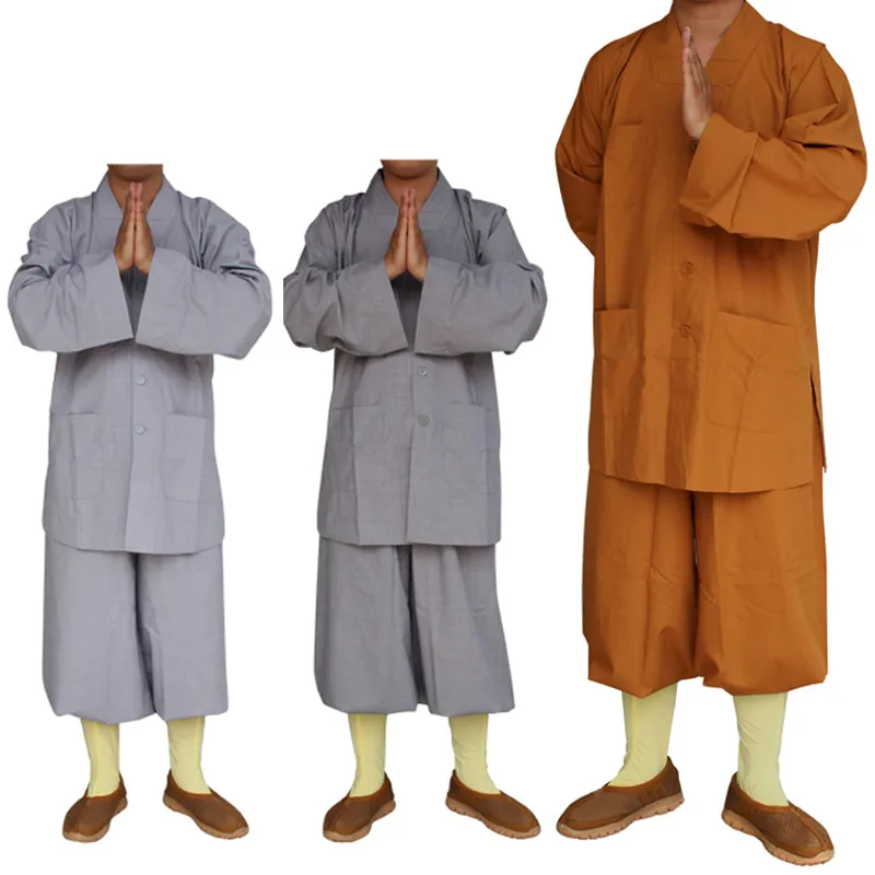 New 3 Colors Shaolin Temple Costume Zen Buddhist Robe Buddhist Monk Robes Gown Religion Monk Clothing HaiQing Uniforms for