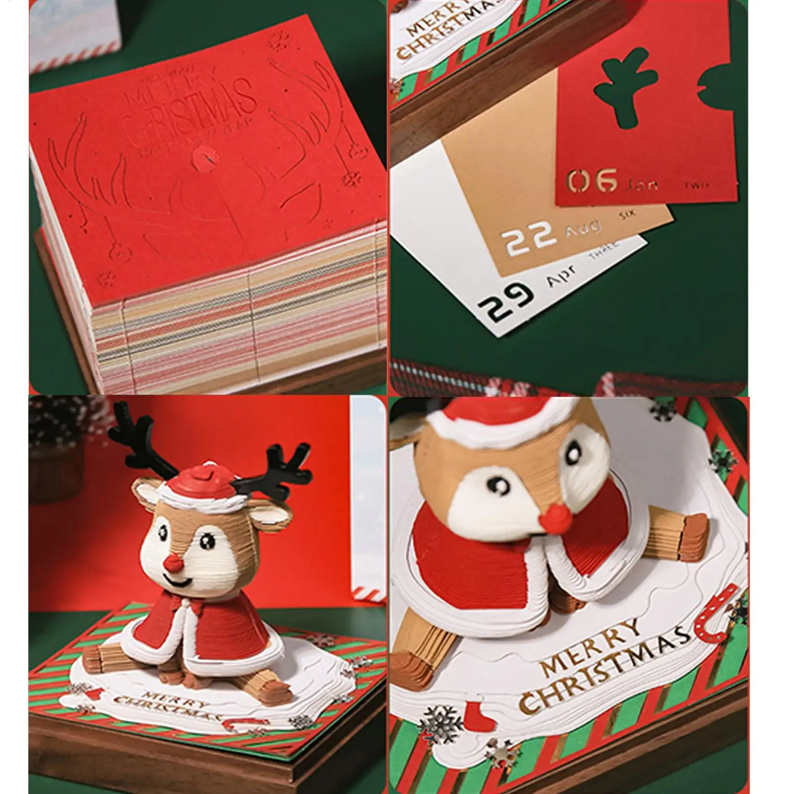 3D Calendar Deer Design Daily Planner Christmas Themed Tear Away Desk Calendar 2026 for Kids Women Men Teacher School Classroom