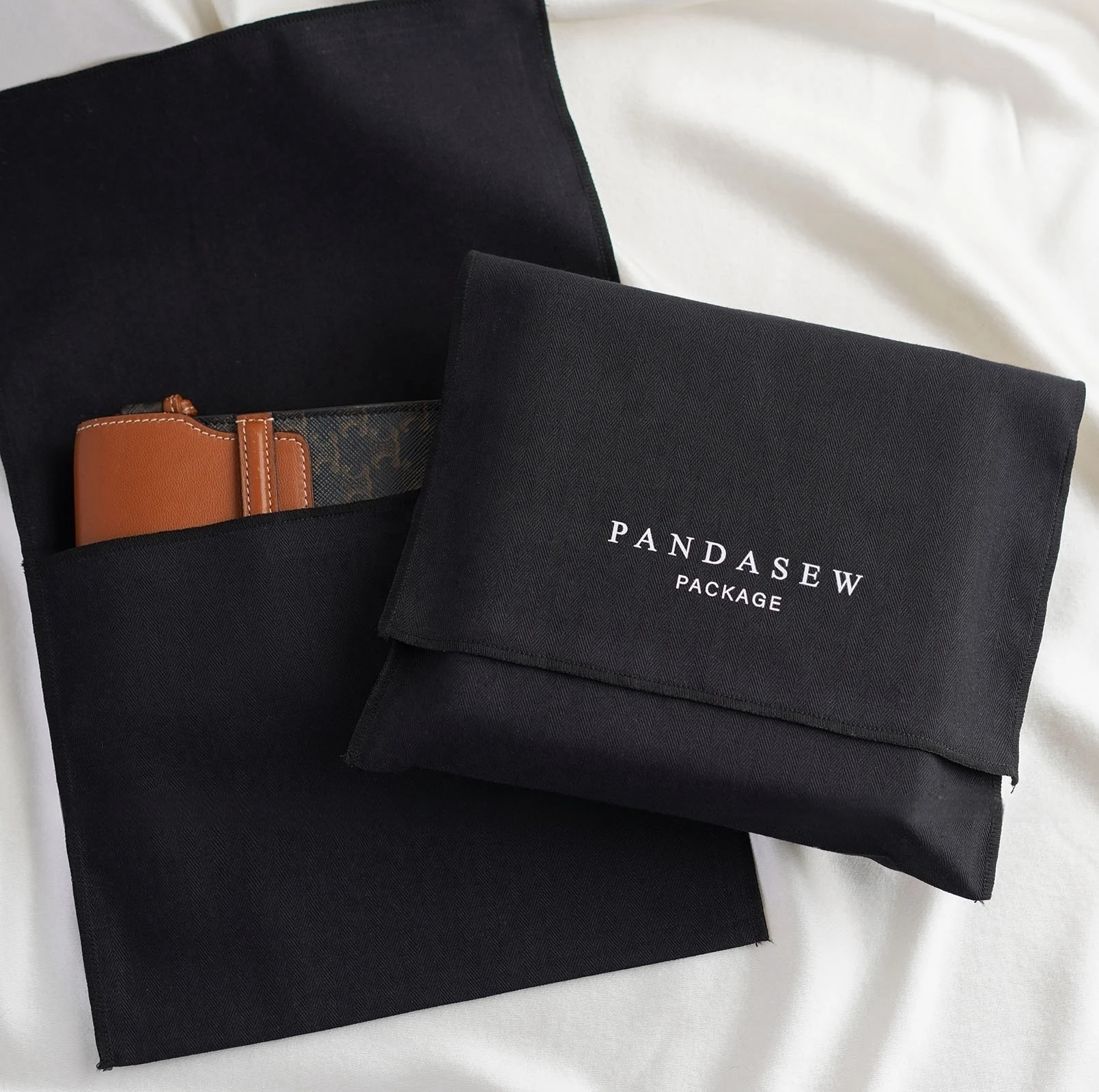 Custom Logo Dust Bag Covers Soft Herringbone Cotton Purse Envelope Shape Packaging Gift Bag Jewelry Pouch