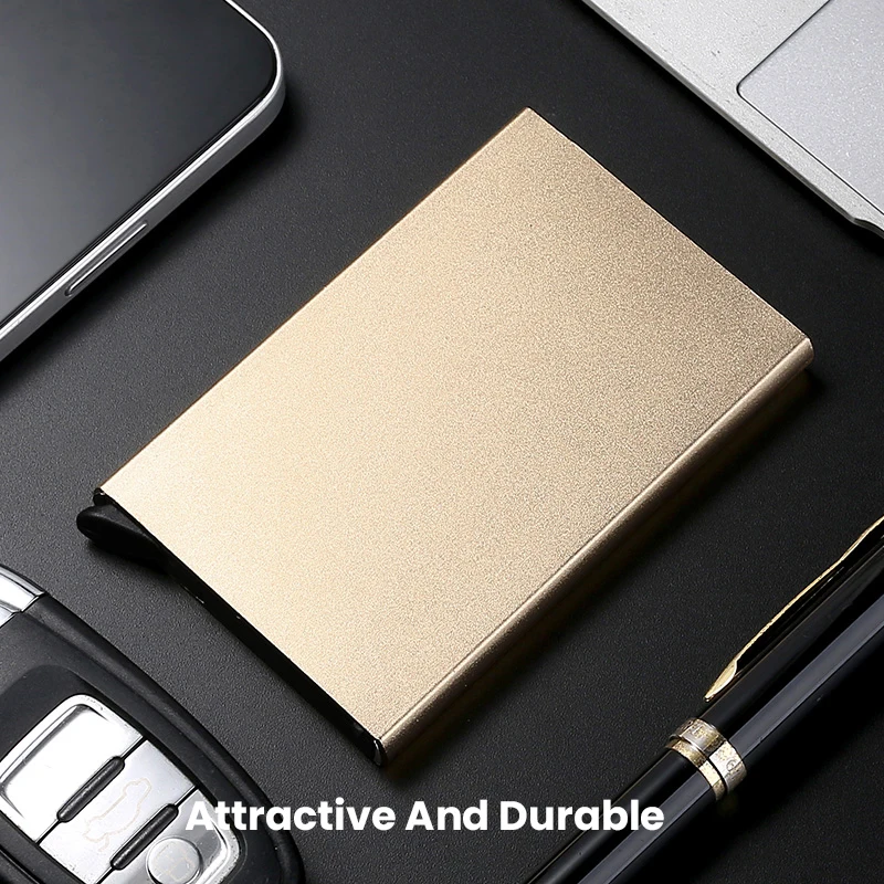 RFID Blocking Slim Pop-Up Wallet Minimalist Credit Card Holder For Men & Women Mini Metal Case
