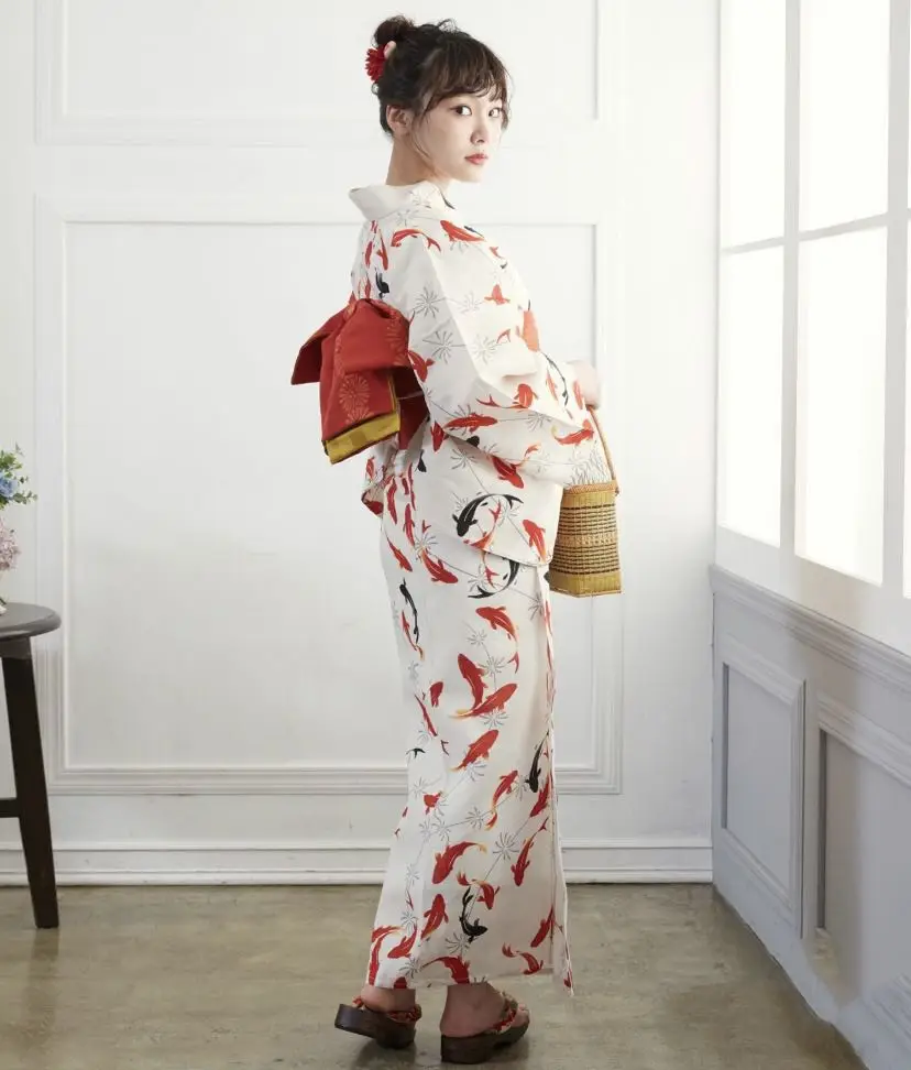 Women's Japanese Yukata Kimono 160cm Goldfish Print Summer Dress, Formal Lightweight Cotton - Image 3