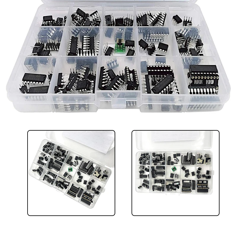 XL IC-Chip-Sortiment – 150-teiliges Kit Mit Optokopplern, Timern, Oszillatoren, OpAmps, Für Elektronik-Projekte – Inkl. Sockel & Box