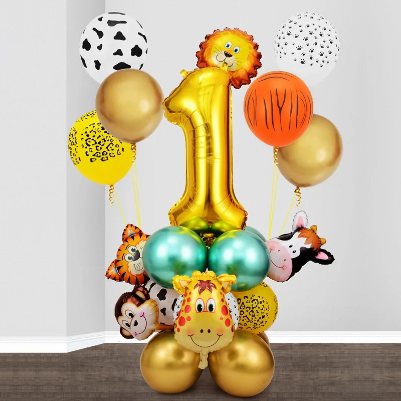 thumbnail image 1 of Decoraciones para fiestas de cumpleaños con animales de la jungla Wild One Woodland Safari Platos de papel Vasos Servilletas Globos Suministros para baby shower para niños, 1 of 5