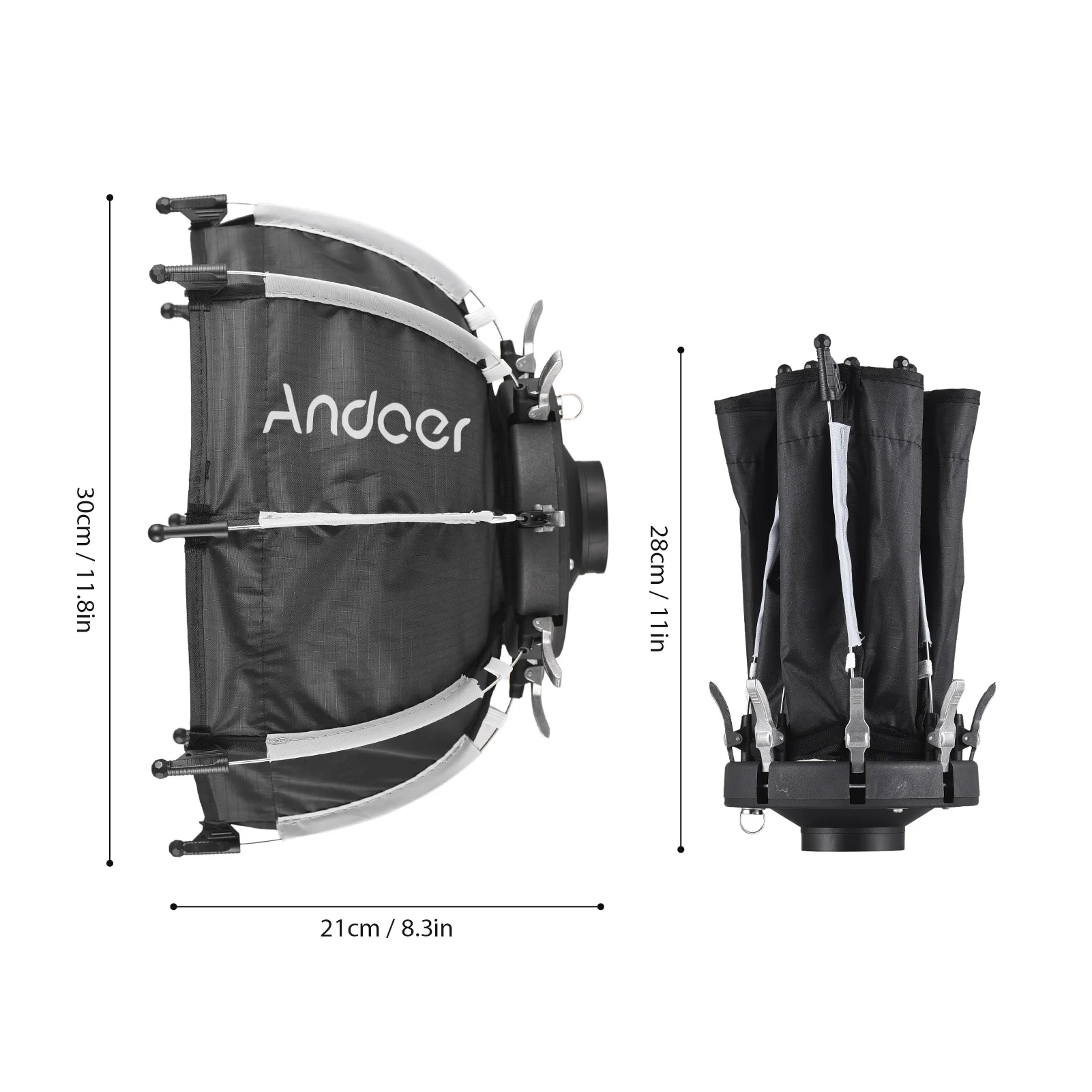Andoer 30cm/11.8in Andoer COB 비디오 라이트 미니 소프트박스용 탈착식 디퓨저 천 벌집 그리드가 있는 미니 팔각형 소프트박스