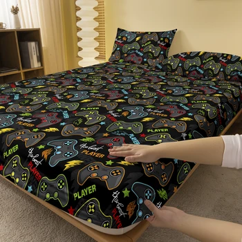 1 Cartoon Fun Printed Matte Fitted Sheet, Bedroom Printed Bed Cover, Bedding (Excluding Pillowcases) 1