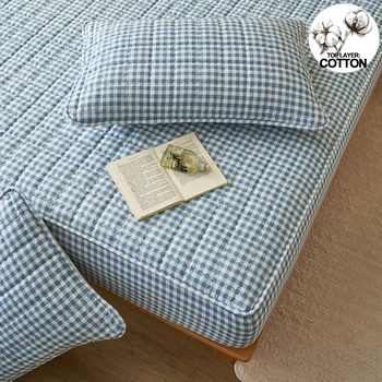 High-Quality Quilted Plaid Mattress Cover,Mattress Protector,- Antibacterial, Breathable,Comfortable for Fresh Sleep Experience