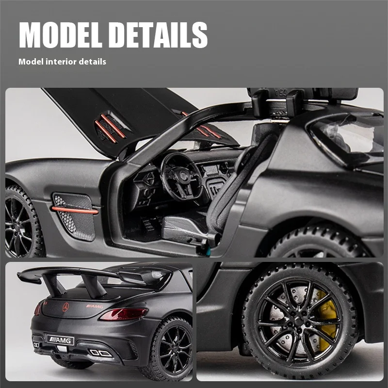 1:32 메르세데스 벤츠 SLS AMG 슈퍼 스포츠카 합금 다이캐스트 모델 자동차 사운드 & 라이트 키즈 어린이 장난감 선물 소년 수집 취미